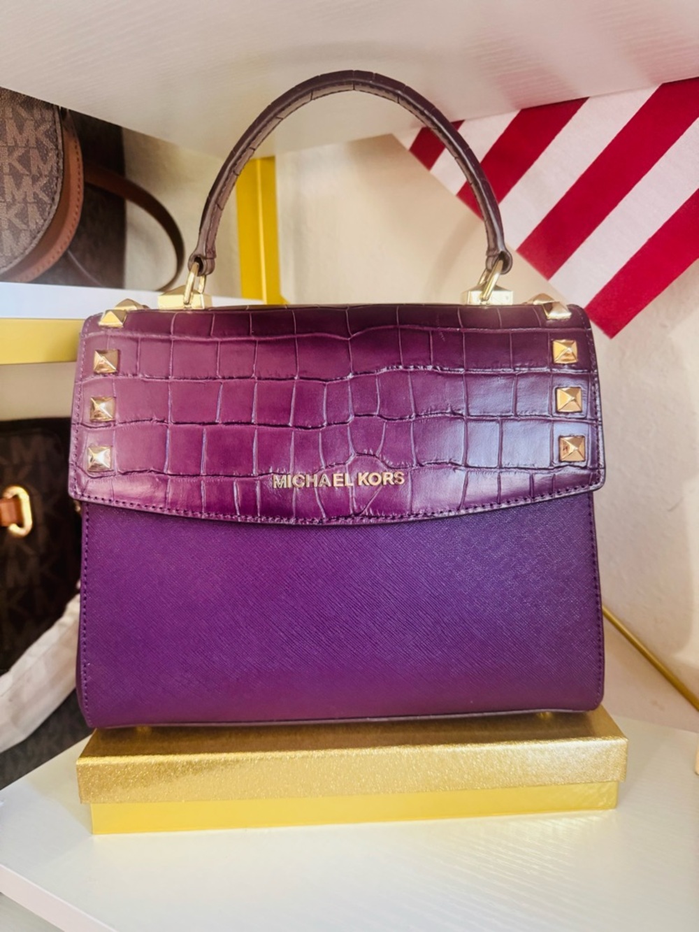 Michael Kors Plum Croc-Embossed Top Handle Satchel
